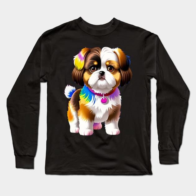 Tie Dye Shih Tzu Puppy 02 Long Sleeve T-Shirt by H.M